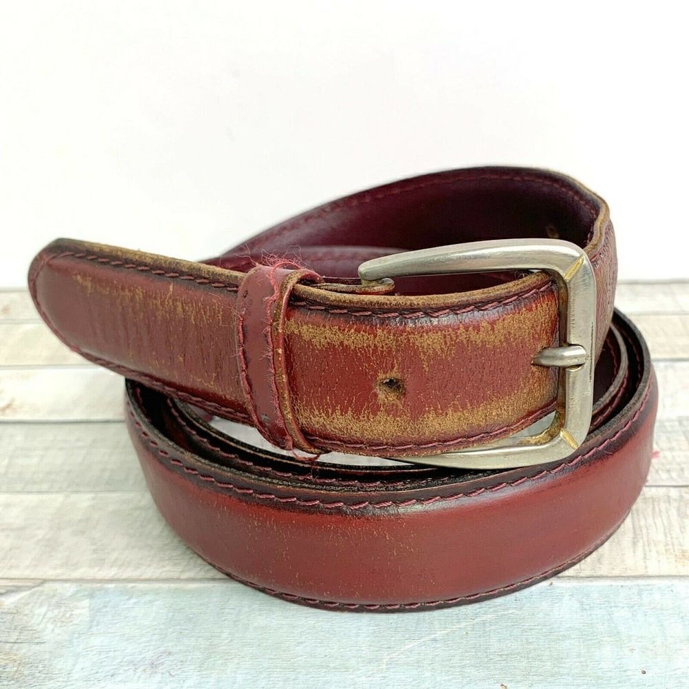 CUERO VACA ITALY BROWN LEATHER SILVER TONE BUCKLE CASUAL MEN'S BELT Sz 36 (T81